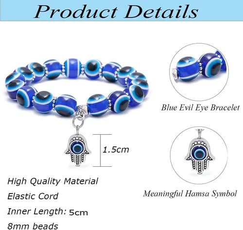 Vista 2 de 3 pulseras con dije de mal de ojo, 7 chakras, piedra de lava, mano de Fátima, mano turca de mal de ojo, pulsera de la suerte para protección