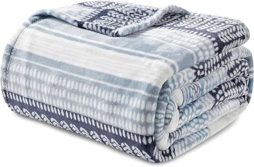 Vista 4 de Elegant Comfort Manta de Cama de Vellón de Franela con Estampado Ultra Suave, Colcha Cubrecama Ligera Acogedora y Suave, Manta Decorativa para Todas