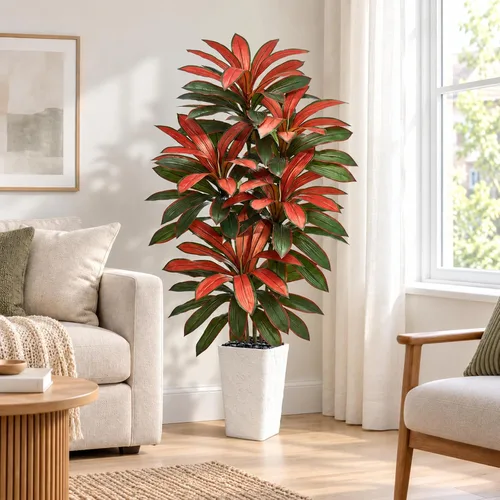 Vista 16 de Árbol de Dracaena artificial, plantas artificiales de 5 pies, maceta Verde-negro Pot