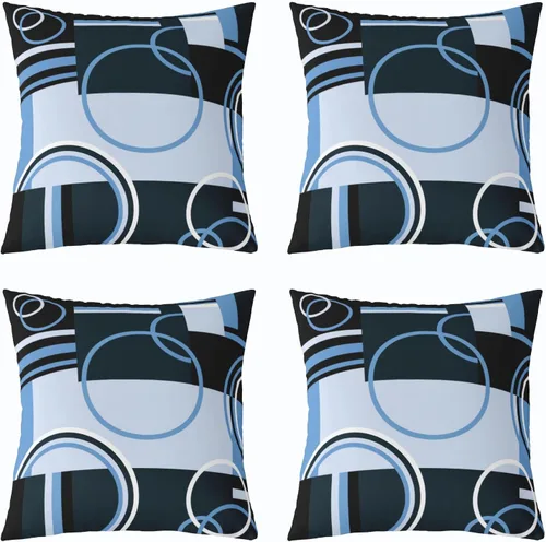 Vista 23 de Juego de 4 fundas de almohada geométricas modernas de turquesa con rayas en gris, negro y azul, cojines decorativos con espirales circulares retro