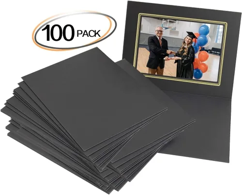 Vista 2 de Golden State Art, Paquete de 100 carpetas de fotos de 5 x 7, marco de cartón para fotos, tarjetas con marco de papel, saludos/invitación eventos