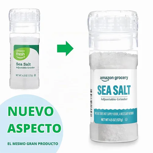 Vista 4 de Amazon Grocery, Sal marina, molinillo ajustable, 4.5 onzas (anteriormente Amazon Fresh, el embalaje puede variar)