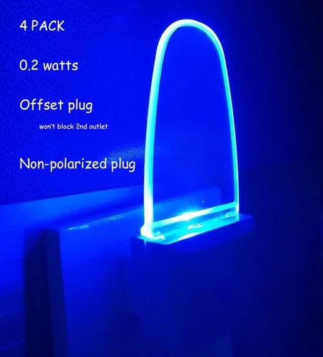 Vista 8 de Paquete de 4 lámparas de luz nocturna con sensor de atardecer a amanecer, enchufable, luz nocturna LED azul