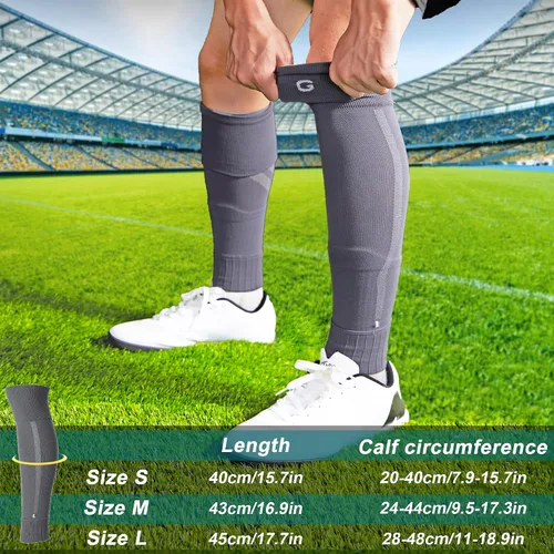 Vista 6 de Calcetines de compresión de manga de pantorrilla para hombres y mujeres, jóvenes, manga de pierna de rugby, calcetines de protección para fútbol