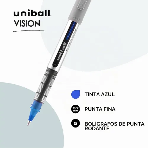 Vista 2 de uni-ball Vision - Bolígrafos de punta fina (1/32 de pulgada), color azul, 5