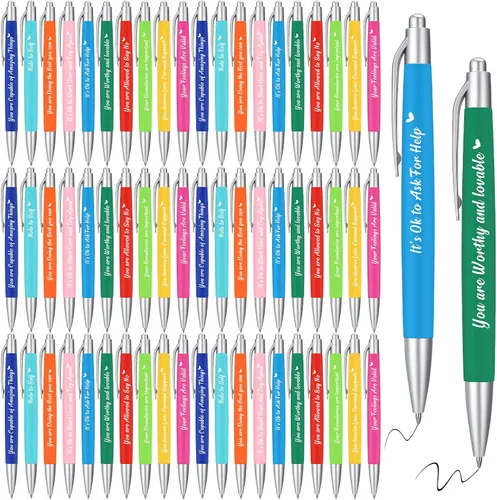 Vista 9 de Yeaqee 100 bolígrafos inspiradores de tinta metálica con cita motivacional para compañeros de trabajo, equipo de oficina, regalos de agradecimiento