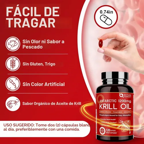 Vista 5 de NATURE TARGET Aceite de krill 1200mg con astaxantina, 120 cápsulas blandas
