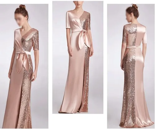 Vista 9 de na Vestido de noche largo de tela con costuras doradas de temperamento delgado para mujer, talla grande, lentejuelas delgadas para banquete