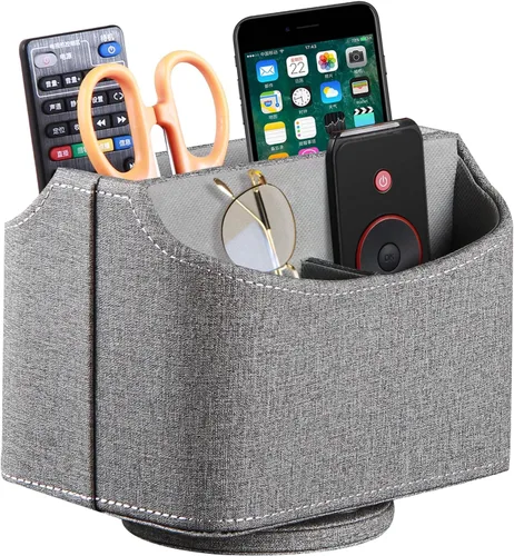 Vista 15 de PUSU - Soporte organizador de piel sintética giratorio en 360 grados para control remoto de TV, suministros de escritorio, suministros de oficina