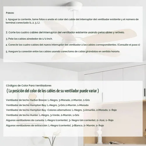 Vista 5 de Ventilador de techo de 3 velocidades, con 4 cables preinstalados, Zing Ear ZE-208s E89885 Interruptor de cadena de tracción de 4 cables, pieza
