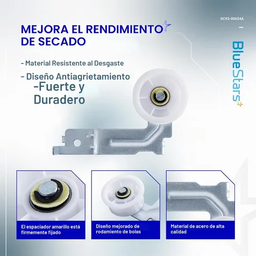 Vista 3 de [Rodamientos de Bolas Dobles Mejorados] Polea Tensora de Secadora BlueStars DC93-00634A con Clip Resistente – Compatible con Secadoras Samsung