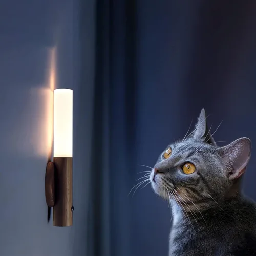 Vista 5 de Luz nocturna con sensor de movimiento, sensor de cuerpo magnético LED recargable para pasillo, escalera, aplique de pared de madera portátil