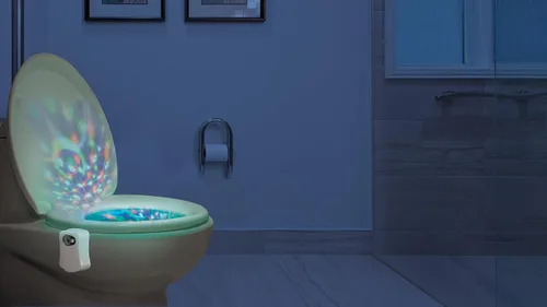 Vista 2 de Luz de discoteca para inodoro, luz de baño con sensor de movimiento, luces LED de baño, accesorios de baño divertidos, luces de inodoro dentro