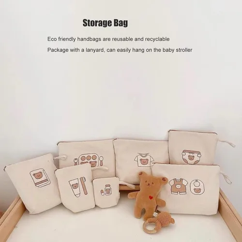 Vista 2 de Bear Print Travel Set, 7PCS Storage Bags, th Lanyard, Reu Travel for up Access