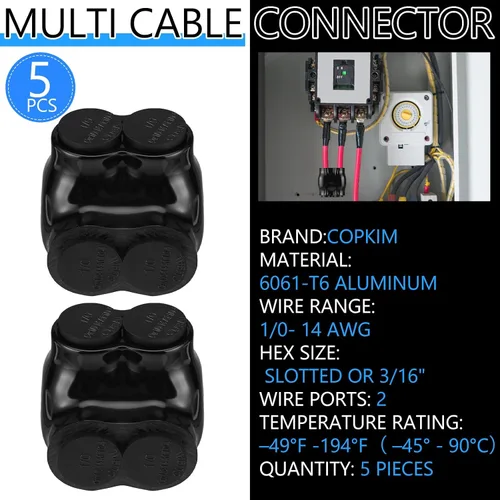 Vista 2 de Copkim 5 piezas de conectores de cable aislados de 2 puertos con empalme en línea de aluminio, conector de grifo de tapa precargado con inhibidor