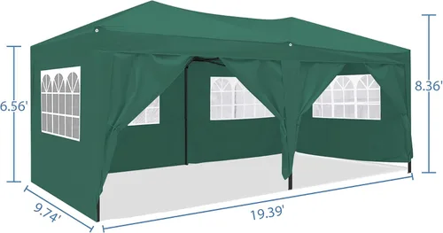 Vista 3 de Cenador desplegable de 10 x 20 pies con 6 paredes laterales extraíbles y bolsa de transporte, impermeable, anti-UV, tienda de campaña para fiestas
