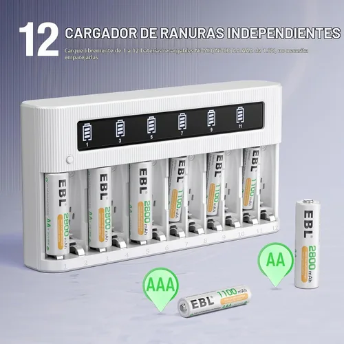 Vista 2 de EBL Cargador de batería AA AAA Cargador LCD independiente de 12 bahías