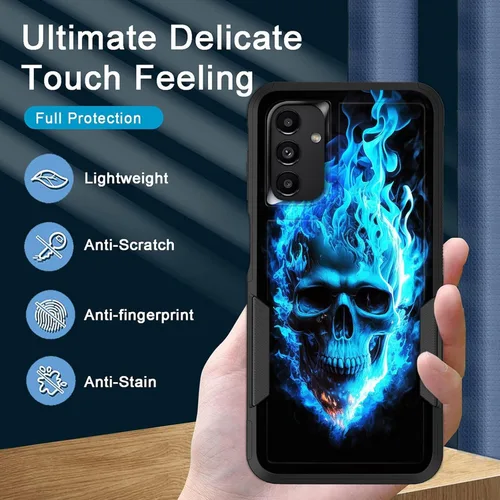 Vista 44 de Funda para Galaxy A14 5G, resistente de doble capa híbrida de policarbonato duro, goma suave, a prueba de golpes, funda protectora resistente
