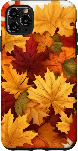 Vista 13 de Carcasa para iPhone 16 con texto en inglés "Fall Foliage Gathering of Autumn Leaves