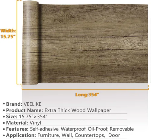 Vista 9 de VEELIKE Papel tapiz de madera envejecida para despegar y pegar, papel de contacto de madera rústica para encimeras, impermeable, autoadhesivo