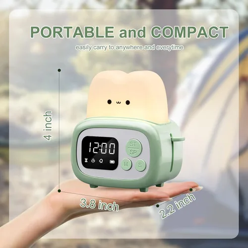Vista 5 de QANYI Lámpara Reloj Temporizador Pequeña Tostadora, Linda Luz Nocturna con Herramienta de Gestión del Tiempo y Reloj de Mesa con Alarma