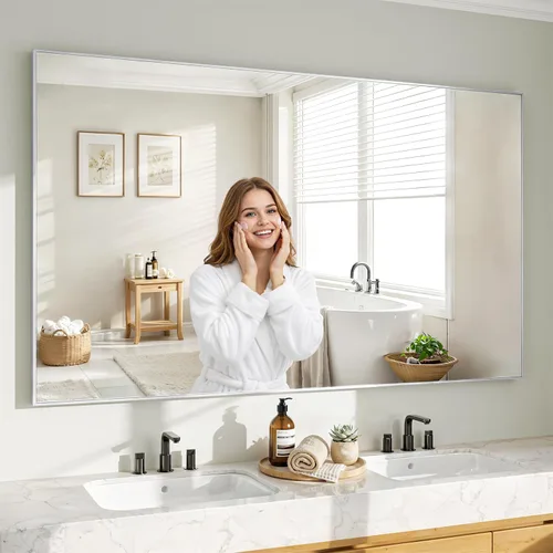 Vista 10 de Koonmi Espejo de pared rectangular negro, espejo de baño de 20 x 30 pulgadas, espejo de tocador con marco de aluminio para entrada, sala de estar