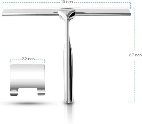 Vista 5 de Escobilla de ducha de acero inoxidable con gancho autoadhesivo, escobilla de ventana para puertas de ducha, limpiadores de espejo de baño, limpieza