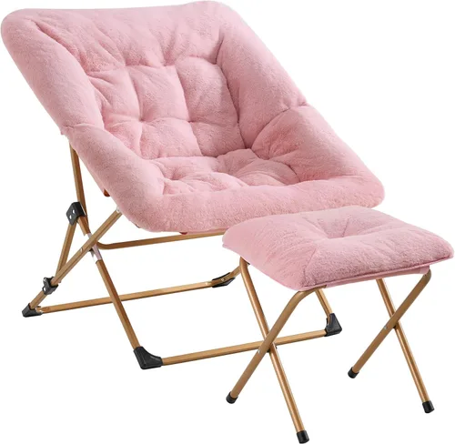 Vista 10 de OAKHAM Silla cómoda para adultos, suave sillón plegable de pelo sintético para dormitorio, sala de estar, dormitorios, silla de lectura flexible