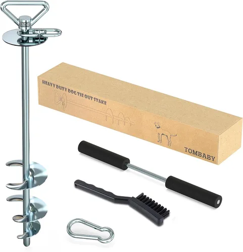 Vista 9 de TOMBABY Cable y estaca para perros, con cable resistente de 20 pies, anclaje giratorio de 360° y antienredos, corredor de perro para patio, estaca