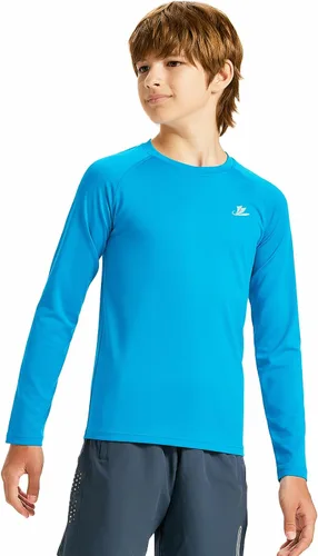 Vista 26 de DEVOROPA Youth Boys Compression Thermal Shirt Long Sleeve Kids Fleece Baselayer Soccer Baseball Undershirt Slim/Regular/Husky Cuello redondo-negro