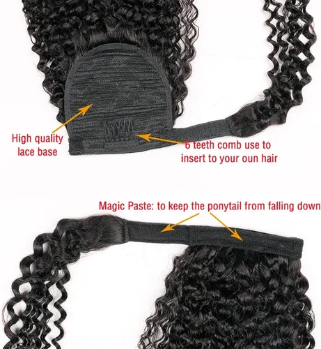 Vista 3 de Extensiones de cabello rizado con cola de caballo de 12 a 26 pulgadas, extensiones de cabello real con cola de caballo rizada, para mujeres negras