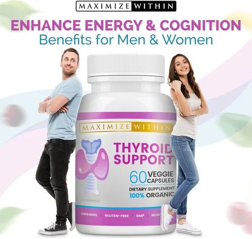 Vista 2 de Suplemento de apoyo para la tiroides para mujeres y hombres, enfoque, claridad mental y energía con yodo de ashwagandha, zinc, algas, vitamina B12