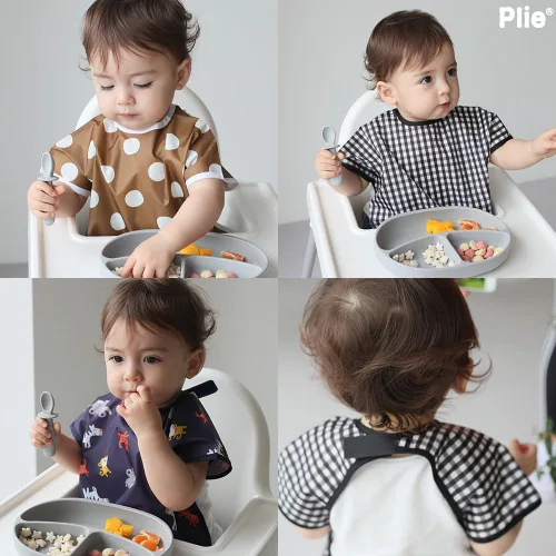Vista 5 de Plie Short Sleeve Waterproof Bib for Toddlers – Easy Clean Feeding Apron for Mealtime, Daycare, Self-Feeding, Lightweight