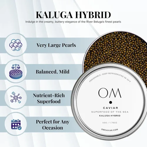 Vista 2 de OM Caviar Kaluga Hybrid Caviar River Beluga Alternativa Grano Grande 1.76