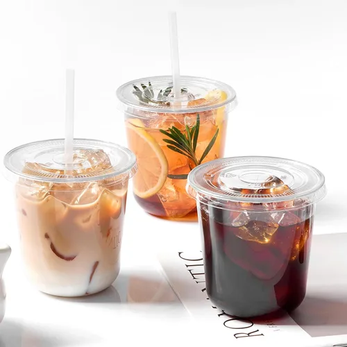 Vista 5 de Juego de 50 tazas de café de plástico transparente de 12 onzas con tapas y pajitas