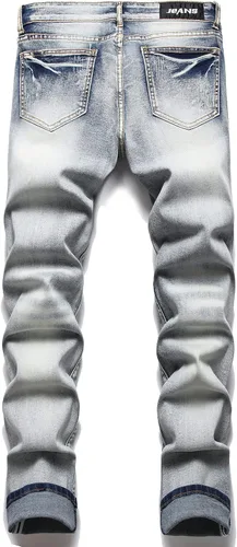 Vista 2 de OIIIO Jeans de ajuste regular y elásticos para hombre