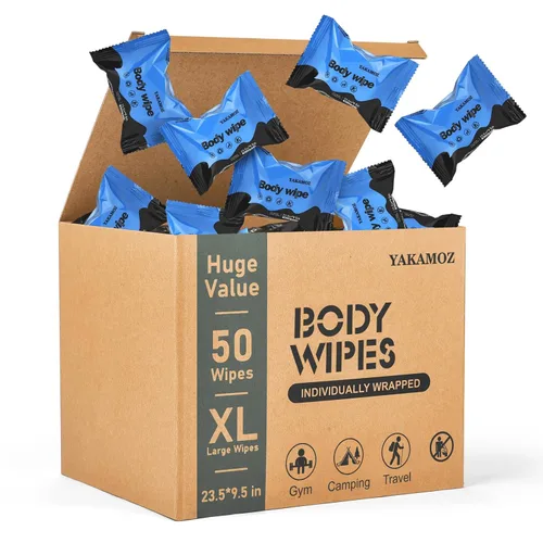 Vista 9 de YAKAMOZ Toallitas corporales extra grandes, sábanas de ducha sin agua con aloe y menta, 24