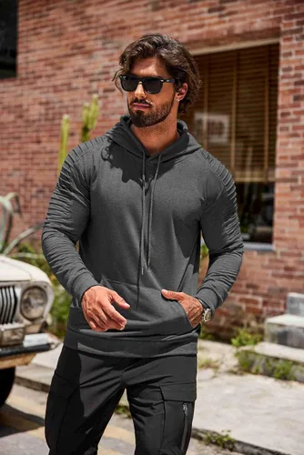 Vista 3 de COOFANDY Sudadera con capucha de entrenamiento para hombre, ligera, atlética, moderna, con bolsillo
