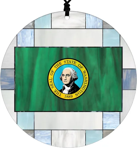 Vista 21 de Adorno navideño de Alabama – Efecto de diseño de vitrales de imitación con bandera estatal – Decoración de disco acrílico colgante 2026 para árbol