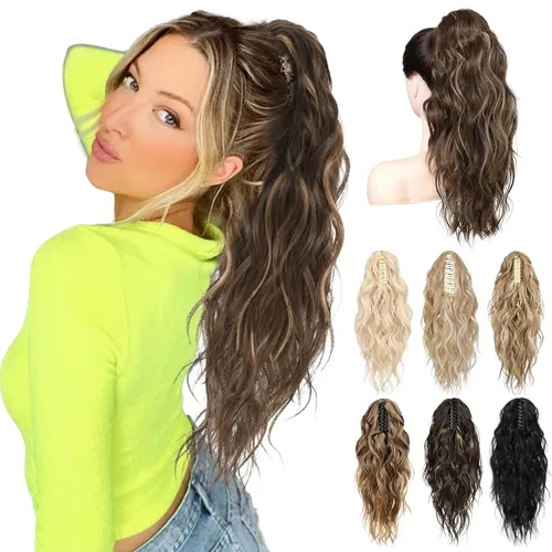 Vista 19 de LONAI Extensión de cola de caballo, extensiones de cola de caballo de 18 pulgadas con clip de garra ondulada ZJ001, longitud al hombro, extensiones