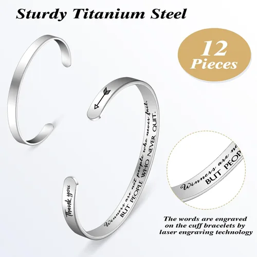 Vista 3 de Fumete 12 pulseras inspiradoras a granel para mujeres, joyería grabada personalizada motivacional para regalos de compañeros de trabajo