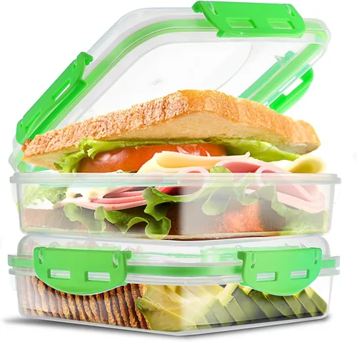 Vista 10 de Tafura Recipientes y cajas para sándwiches de alta calidad, sin BPA, para loncheras, duradero y reutilizable, soporte para sándwiches para mayor