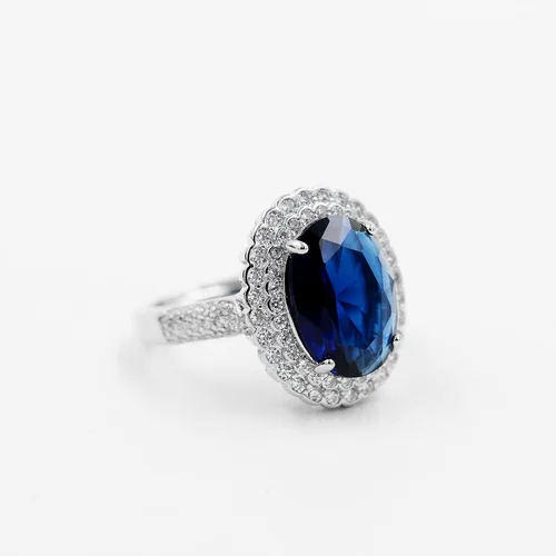 Vista 6 de Uloveido Anillos de cristal ajustables chapados en platino, anillo de circonita cúbica ovalada grande, anillos de vástago dividido solitario