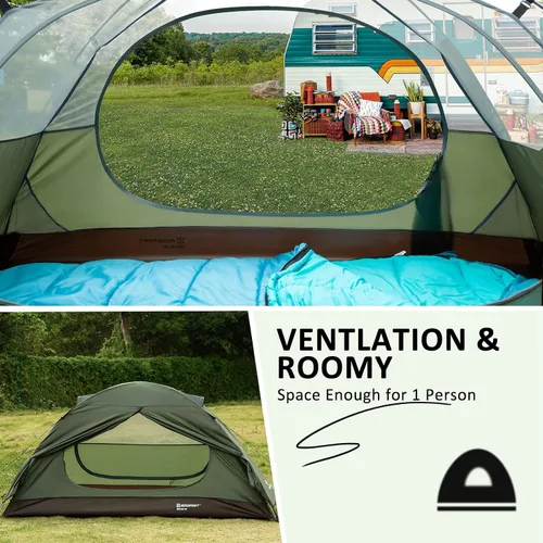Vista 4 de Bessport Tienda de campaña para 1/2 persona, impermeable, dos puertas, tienda de mochilero, fácil instalación, ligera, para exteriores, senderismo