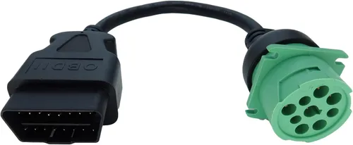 Vista 2 de Cable Adaptador OBD2 Macho a 9pin J1939 Hembra OBDII a Verde J1939