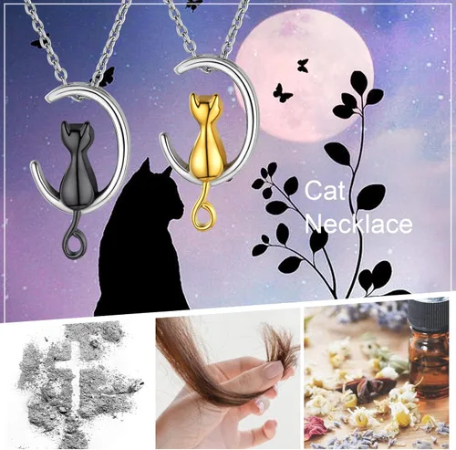 Vista 232 de FindChic Collares personalizados con urna para cenizas, barra vertical, gato, luna, reloj de arena, garra de perro, acero inoxidable, chapado en oro