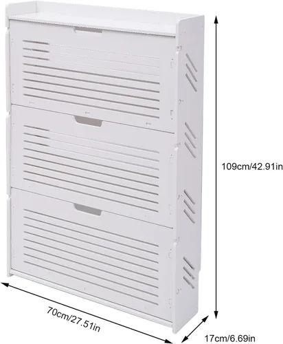 Vista 2 de DYRABREST Zapatero blanco de 3 capas organizador de zapatos con 3 cajones abatibles, moderno armario de almacenamiento de zapatos ultrafino