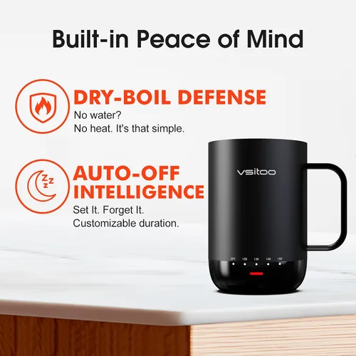Vista 5 de Vsitoo S3 Pro - Taza de café autocalentable de 16 onzas con sensación automática que se calienta a 120-150 ℉ 2-4 Hour Battery, 5400mAh, IPX7