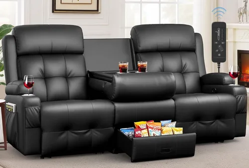 Vista 9 de Sofá reclinable manual de dos plazas, sofá reclinable de pared con masaje, puertos USB y tipo C, almacenamiento, portavasos, sofá RV para sala