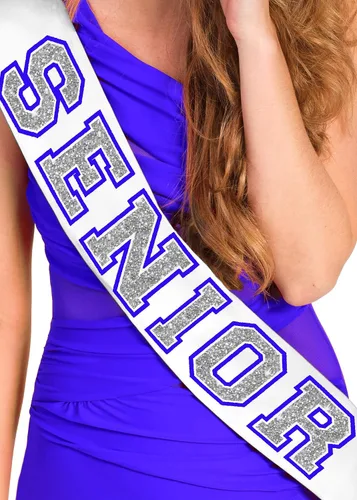 Vista 7 de RhinestoneSash Senior 2025 - Fajas de graduación de satén de grado premium azul real - Suministros para fiestas de secundaria